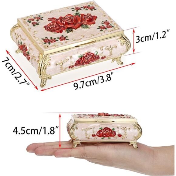 Vintage Metal Jewelry Box Small Treasure Chest Case Trinket Organizer Earrings - Picture 5 of 8